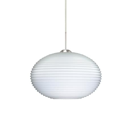 Besa Lighting Pape 12 Cord Pendant, Opal Ribbed, Satin Nickel Finish, 1x9W LED 1JT-491307-LED-SN